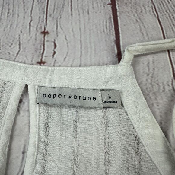 Paper Crane Shirt Womens Large White Cold Shoulder Long Sleeve Blouse Top Linen - Picture 4 of 9